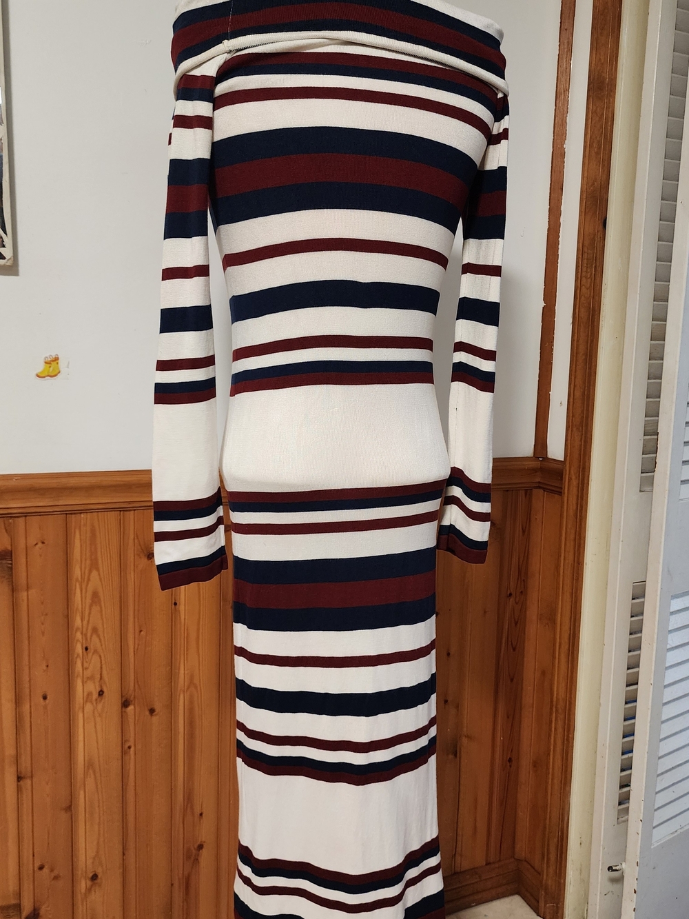 Guess Sweater Dress, Off-Shoulder Midi Dress in Cream, Navy & Burgundy